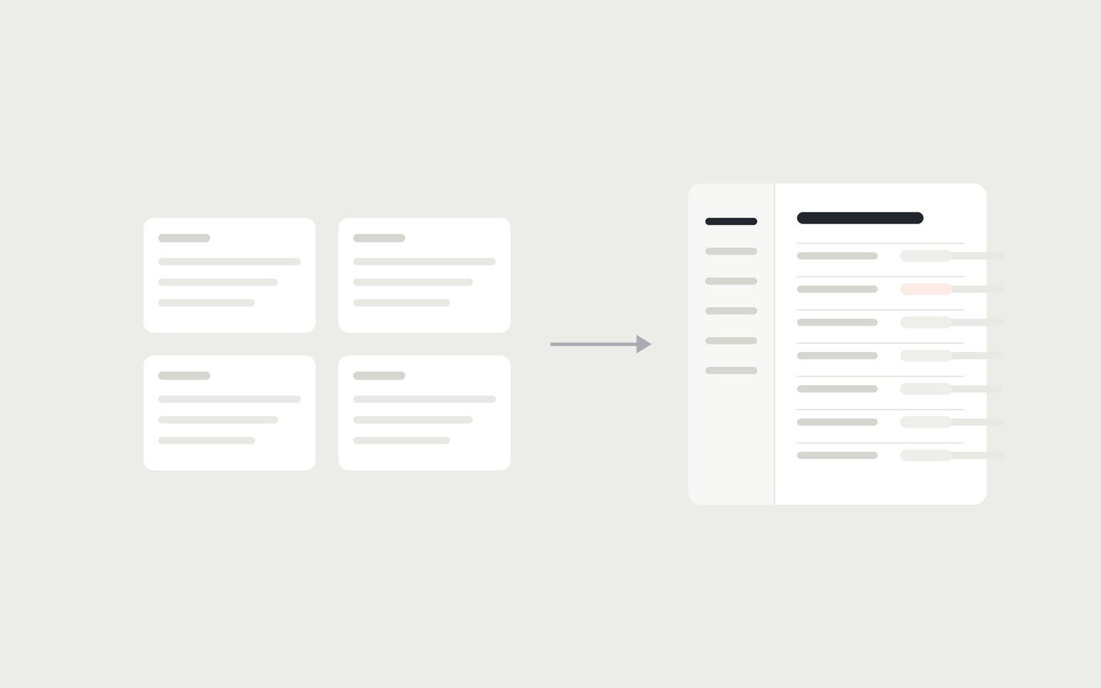 Illustration: four separate tools merging into one admin. No internal screens.