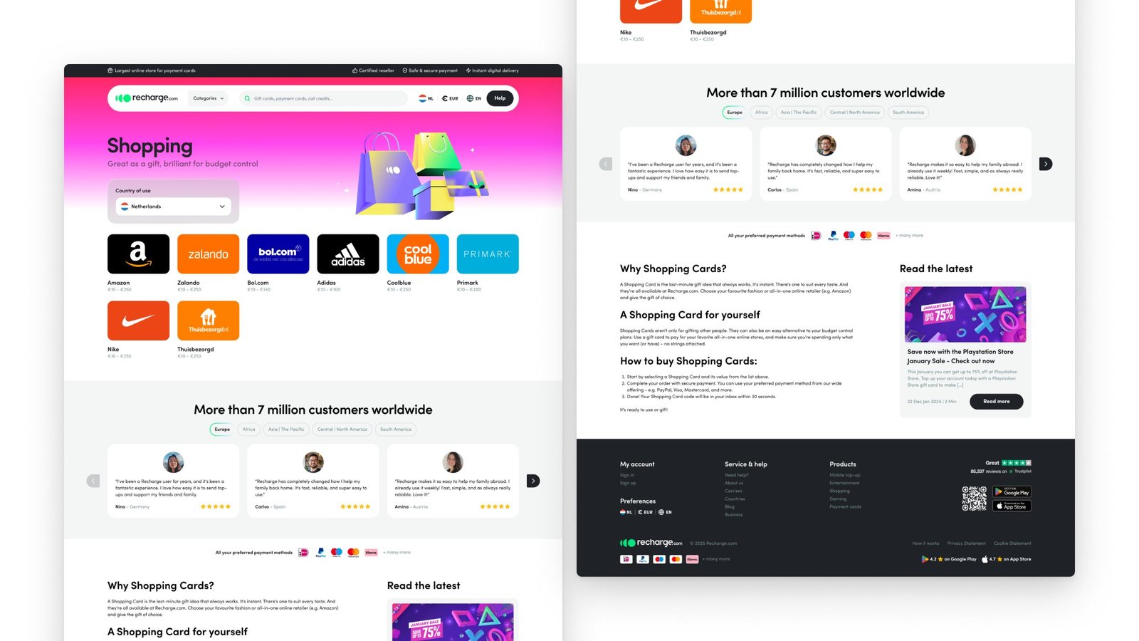 Recharge category page template on desktop