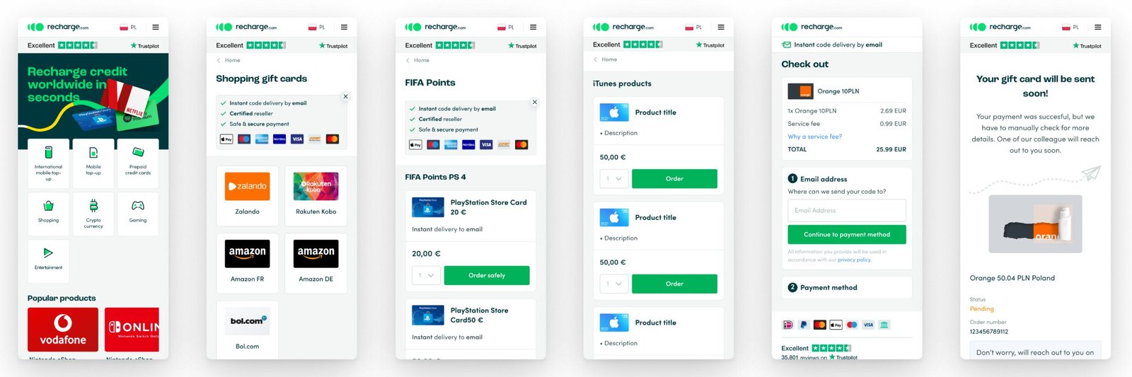 The old Recharge mobile flow before the rebuild